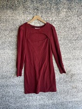 BB Dakota Steve Madden Long Sleeve Ribbed Mini Sweater Dress Red Cutout Large