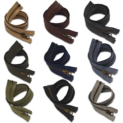 Cerniera metallo ottone antico 1 pz #5 estremità aperta chiusura resistente per giacche e cappotto