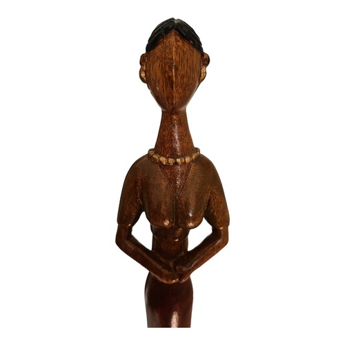 Wooden Carved Tall Tribal Woman Sculpture Dress Jewelry 2.75 Inch Base - Picture 5 of 20
