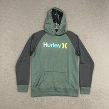 Hurley Hoodie Boys XL Green Gray Spell Out Pullover Pocket Outdoor Beach