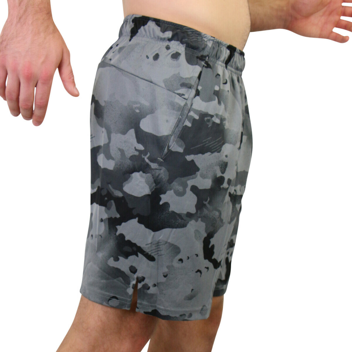 nike training shorts with camo swoosh in black