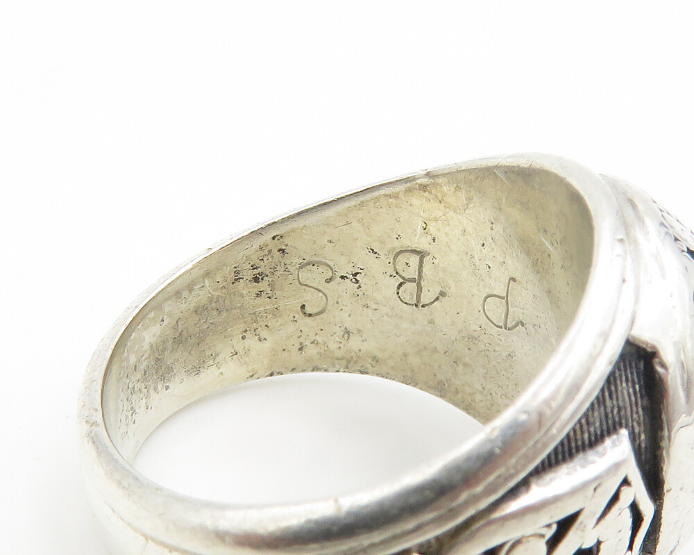 DRILLING 925 Silver Vintage Shiny Blue Topaz 1980 Class Ring Sz