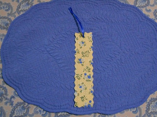 Bookmark Fabric or Cloth Yellow with Blue Flowers Handmade - Picture 3 of 4