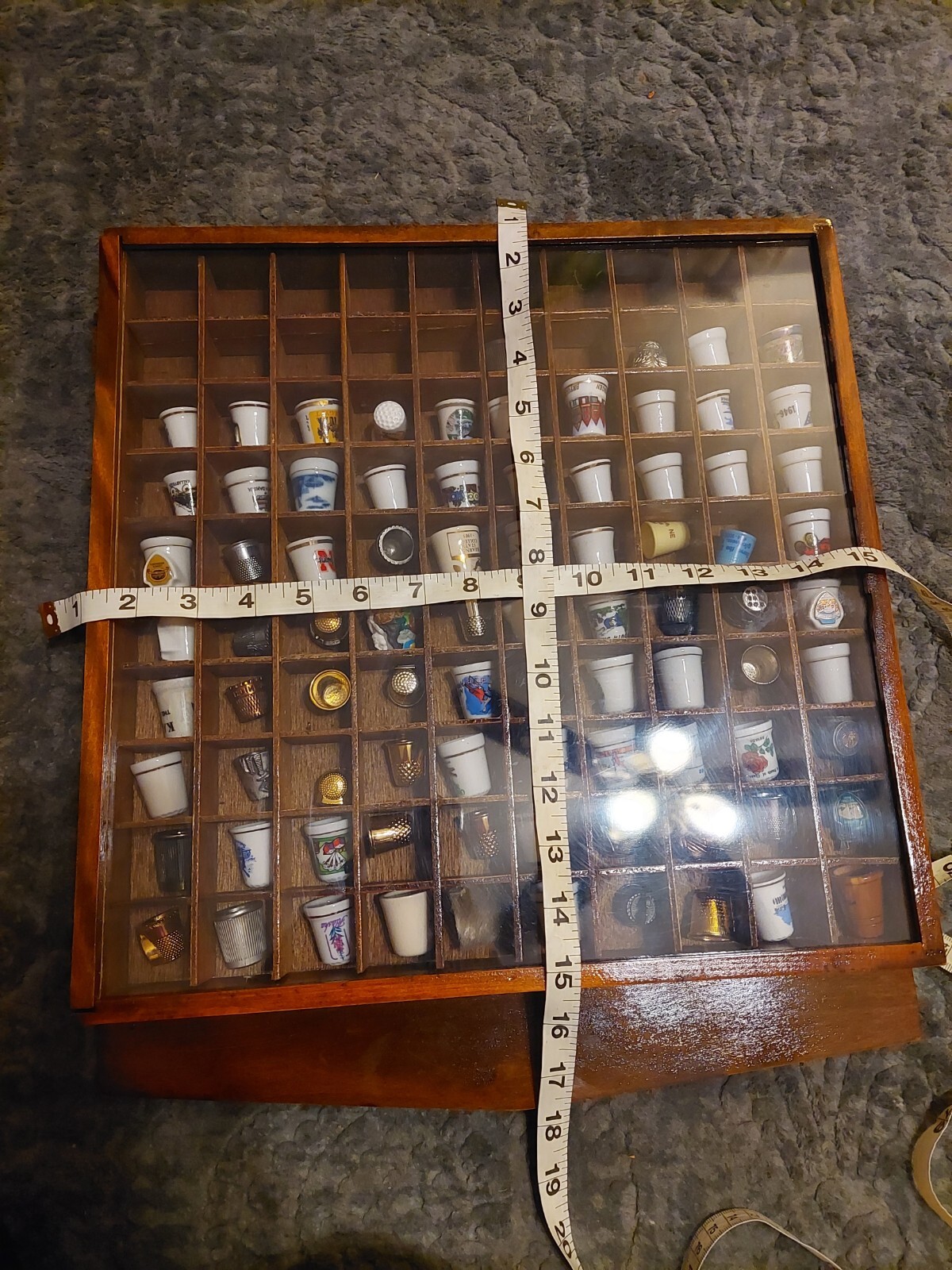 Thimble display case wall shadow box Plastic door solid wood