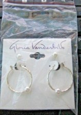 Gloria Vanderbilt Faux Pearl Earrings: Twist Silver Tone Hoop  Stud, NEW 14D 8