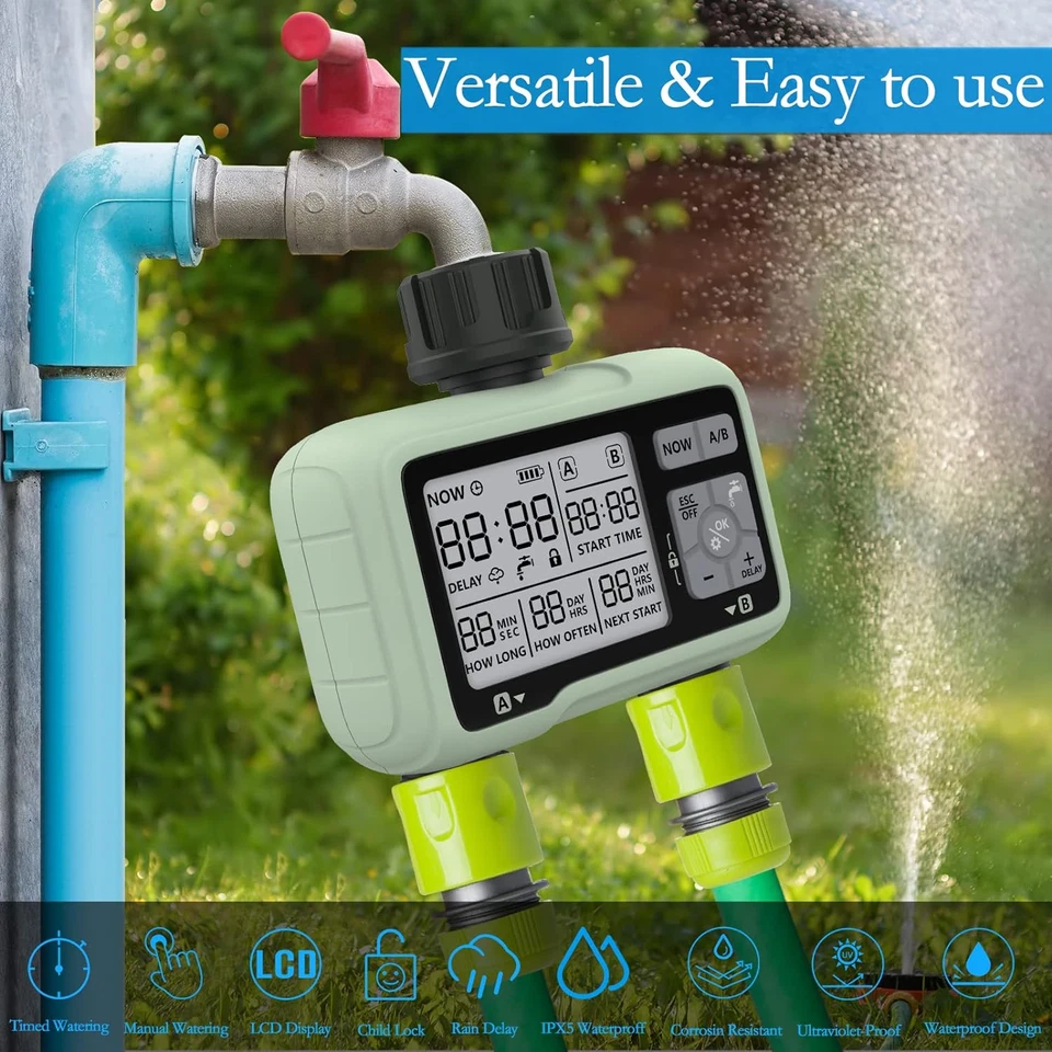 Centralina Irrigazione Giardino Automatico a 2 Vie Timer Programmatore Imp.IP5X - Immagine 4 di 4