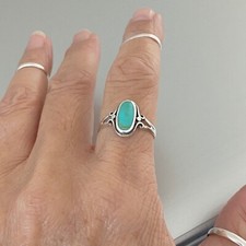Sterling Silver Oval Turquoise Ring, Boho Ring, Silver Ring, Stone Ring