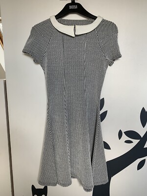 River Island Black White Textured A-line Skater Dress with White