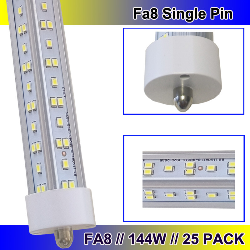 T8 8FT LED Shop Light Bulbs 144W Single Pin FA8 8FOOT LED Shop Lights 25 PACK