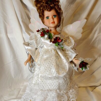 Vintage Collections White Angel Porcelain Doll with Fiber