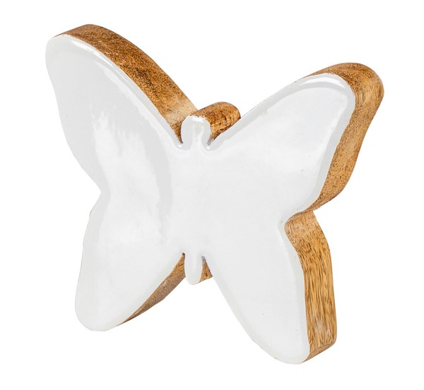Schmetterling Holz 15X15Cm Mango Weiß Natur Braun Tischdeko Deko Aufsteller-image