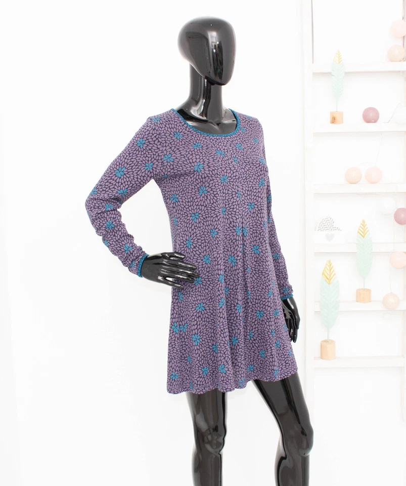 GUDRUN SJODEN Long Blouse Purple/Blue Floral Stretch Jersey Tunic S - Image 4 of 4