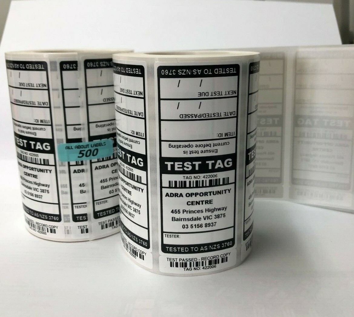1000 CUSTOM BLACK Printed Electrical Adhesive Test Tag Labels eBay