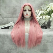 Pink Wig Long Synthetic Lace Front Wig T Part Lace Wigs Cosplay Womne Wig Heat