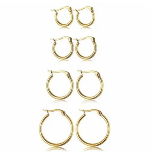 BMMYE 4 Pairs Stainless Steel Hoop Gold Plated Earring Sets Different Sizes