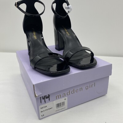 Madden Girl STAR Block Heel Platform Sandal Ankle Strap Square Toe Black  Size 11