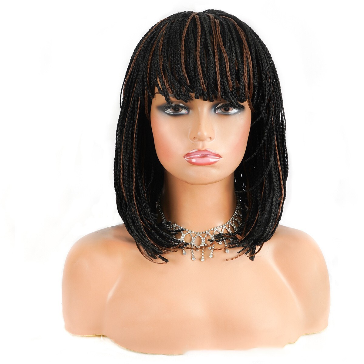 Braided Bangs wig Synthetic Black Braided Bob Wig Short Braided Wigs with  main image 3