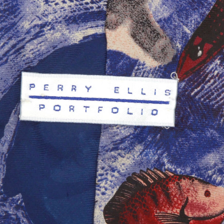 Corbata de cuello de seda tropical para hombre PERRY ELLIS Portfolio peces acuáticos Ocean Island Foto 4 de 4