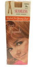Vtg Young Gaymode Penney's Sheer Seamless Nylon Garter Stockings Suntan 9.5 NOS