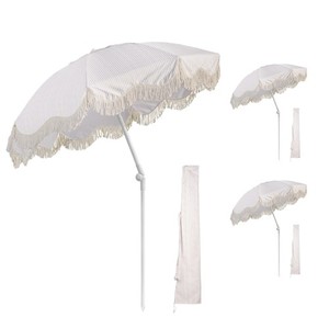 LAGarden 3 Pack 6Ft Fringe Umbrella Push Button Tilt Outdoor Lawn Purple Stripe