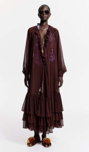 H&M HM x THE WHITE LOTUS Balloon Sleeve Chiffon Dress Burgundy Size Small NWT