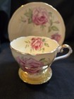 YELLOW AYNSLEY Pink Cabbage Rose Teacup and Saucer ENGLAND BONE CHINA  — photo 9