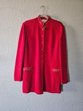 Vintage St. John Collection Red Knit Mandarin Collar Jacket Coat Gold Trim