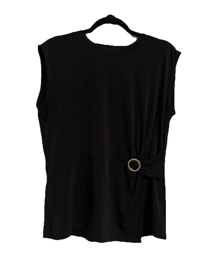 NWOT! Michael Kors Black Sleeveless Top With O-ring Trim Twist Front Detail Sz L - Image 2 of 4