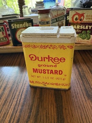 Vintage Durkee Spice Tin Ground Mustard Yellow 1970 s W8