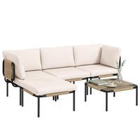 Polyrattan GartenmöBel Set 5-Teilig Lounge Set Mit 3 Sessel Glastisch Hocker