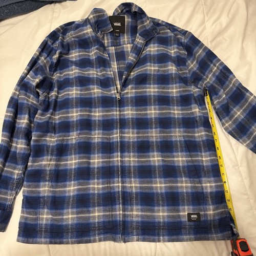 VANS Blue Plaid Loose Fit Full Zip Jacket Large Stand Collar Pockets
