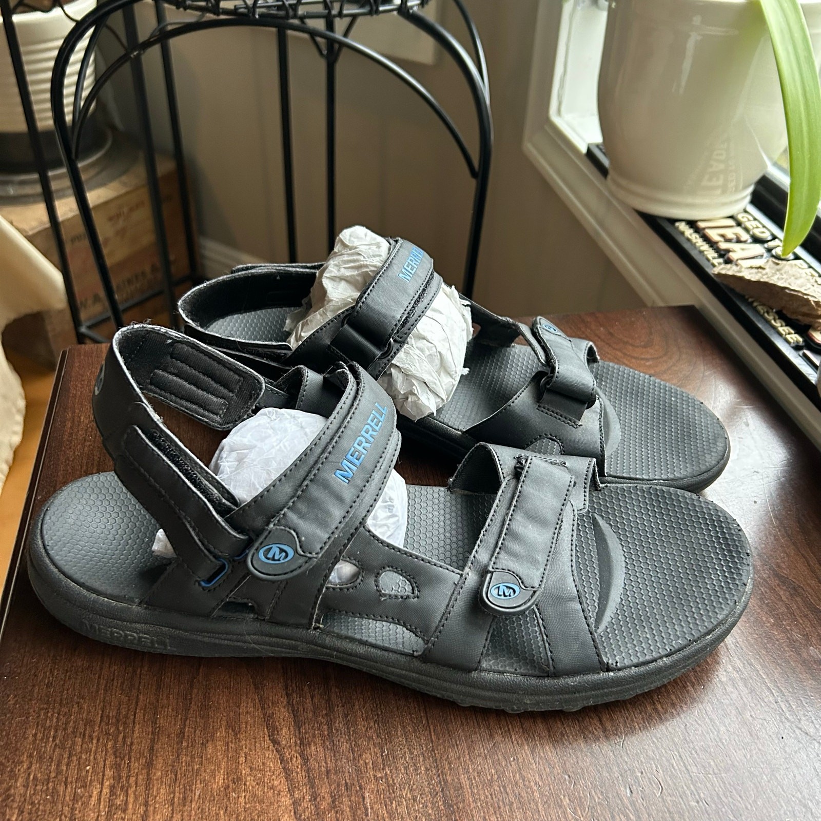 Sandali Merrell Cedrus Convert neri blu snorkel sportivi da uomo taglia 13 con cinturino