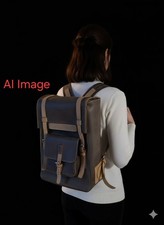 Handcrafted Retro Military Style Rucksack Backpack Large Capacity Grey/ Beige