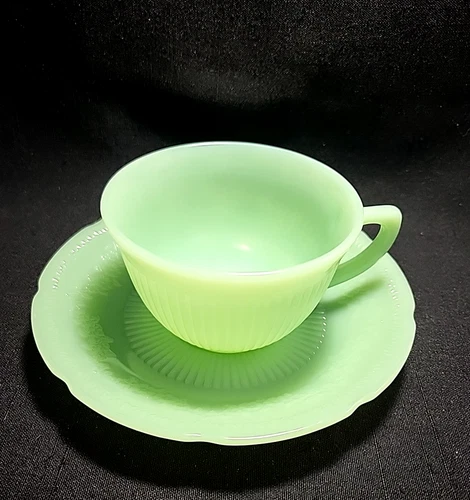 Vintage Oven Fire King Jadeite Alice Pattern Coffee Tea Cup & Saucer