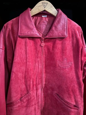 Vintage Red Adidas Leather Suede Big Logo Jacket Run DMC, Size 