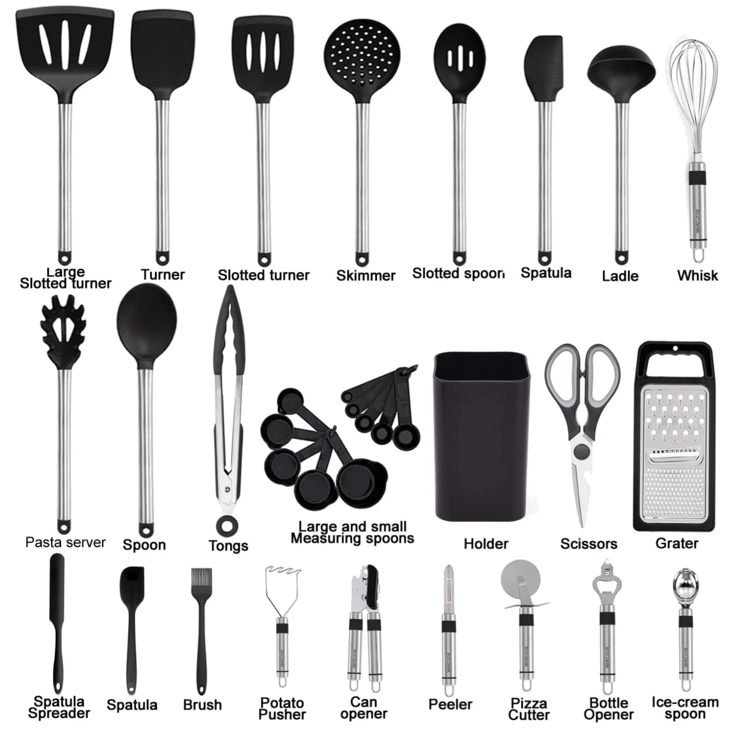 Kitchen Utensil Set - Non-Scratch Silicone Spatulas & Spoons