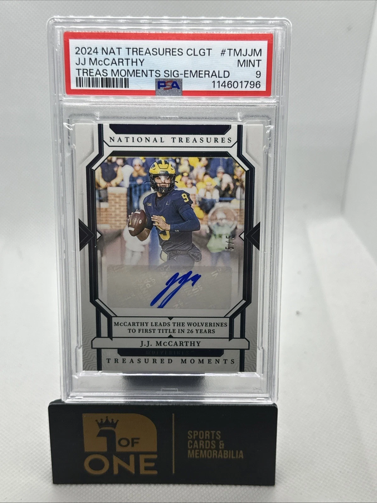 JJ McCarthy Panini National Treasures Collegiate Treasured Moments Signatures #TMJJM Emerald