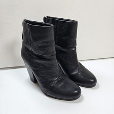 Rag  Bone Newbury Black Leather Ankle Boots Booties 8 EU 38 Block Heel Zip Moto