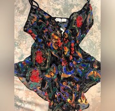 Vtg VICTORIA'S SECRET Gold Label Dark Floral Sheer Teddy Nightie Bodysuit Sz L