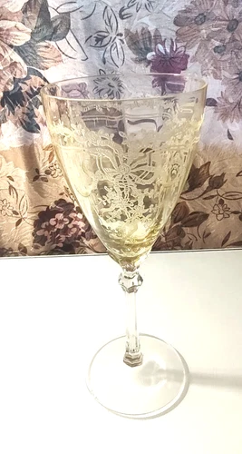 Vintage Topaz Yellow Fostoria Depression Glass June Etch Water Wine Goblet