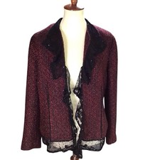 Chicos Tweed Jacket Blazer Chicos Size 1 M Beaded Lace Accent