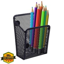 Performore Magnetic Metal Mesh Pencil Holder Black Whiteboard Locker