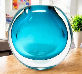 Unusual Murano Sommerso Technique Submerged Aquamarine Art Glass Vase 2.8kg
