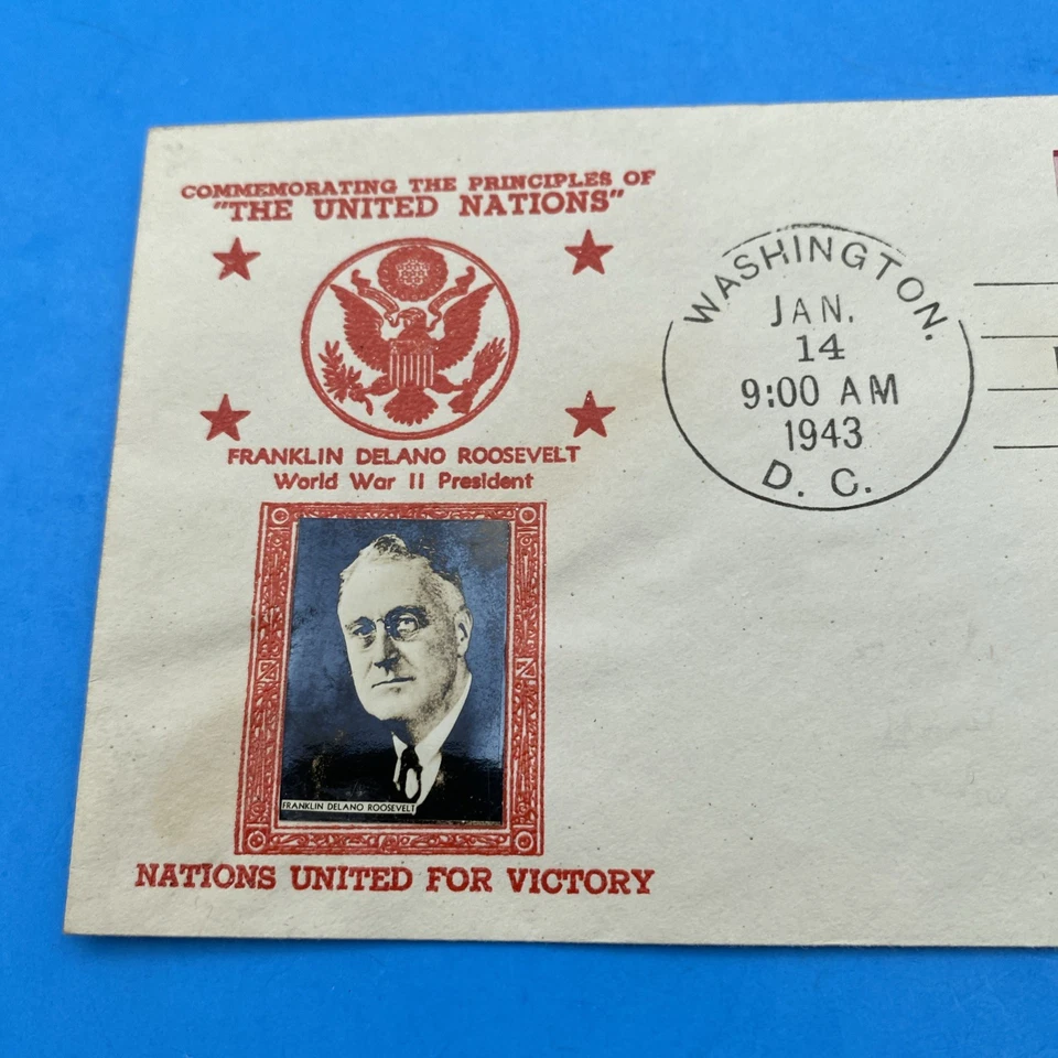 1943 FDC 2c Nations United Washington DC Scott 907 FDR Photo Cachet Crosby - Image 2 of 4