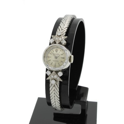 Ladies' Rolex Precision 15mm 18KWG Silver Dial Cocktail Watch #W301760-1