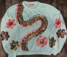 Simply Southern Rainbow Sequin Flower Seafoam Sweatshirt Pullover