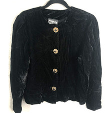 Vintage Fairy Grunge Jacket Womens L Black Velvet Gold Button Y2K Whimsigoth