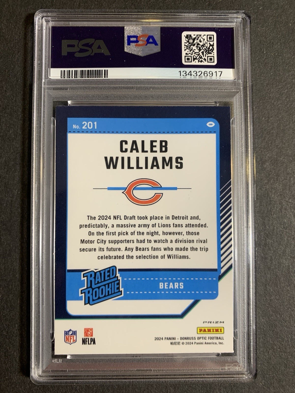 2024 Donruss Optic Caleb Williams #201 Green Velocity (RC) PSA 10 GEM view 3