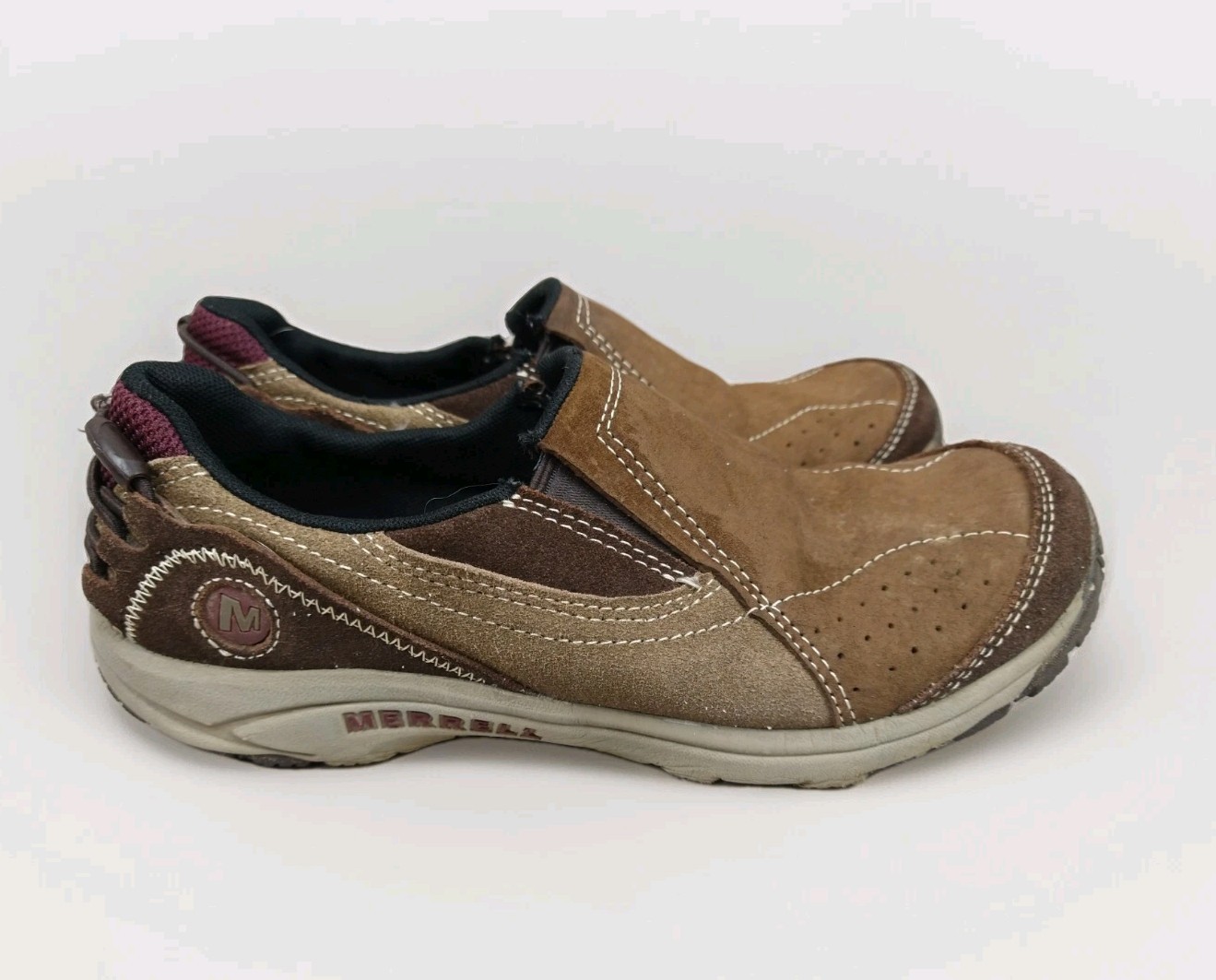 Mocassini Kamori Merrell da donna taglia 7 scarpe slip on in pelle scamosciata terra scura