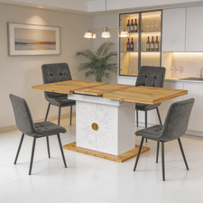 Extendable Dining Table 110-140x70 cm with Under Storage and 4 Grey Chairs Set